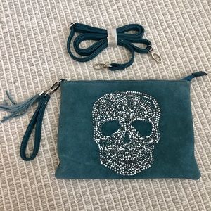 Blue Skull Studded Clutch